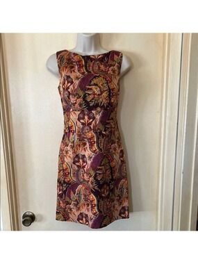 David Meister Purple Orange Sleeveless Sheath Dress Bateau Neckline Midi size 2